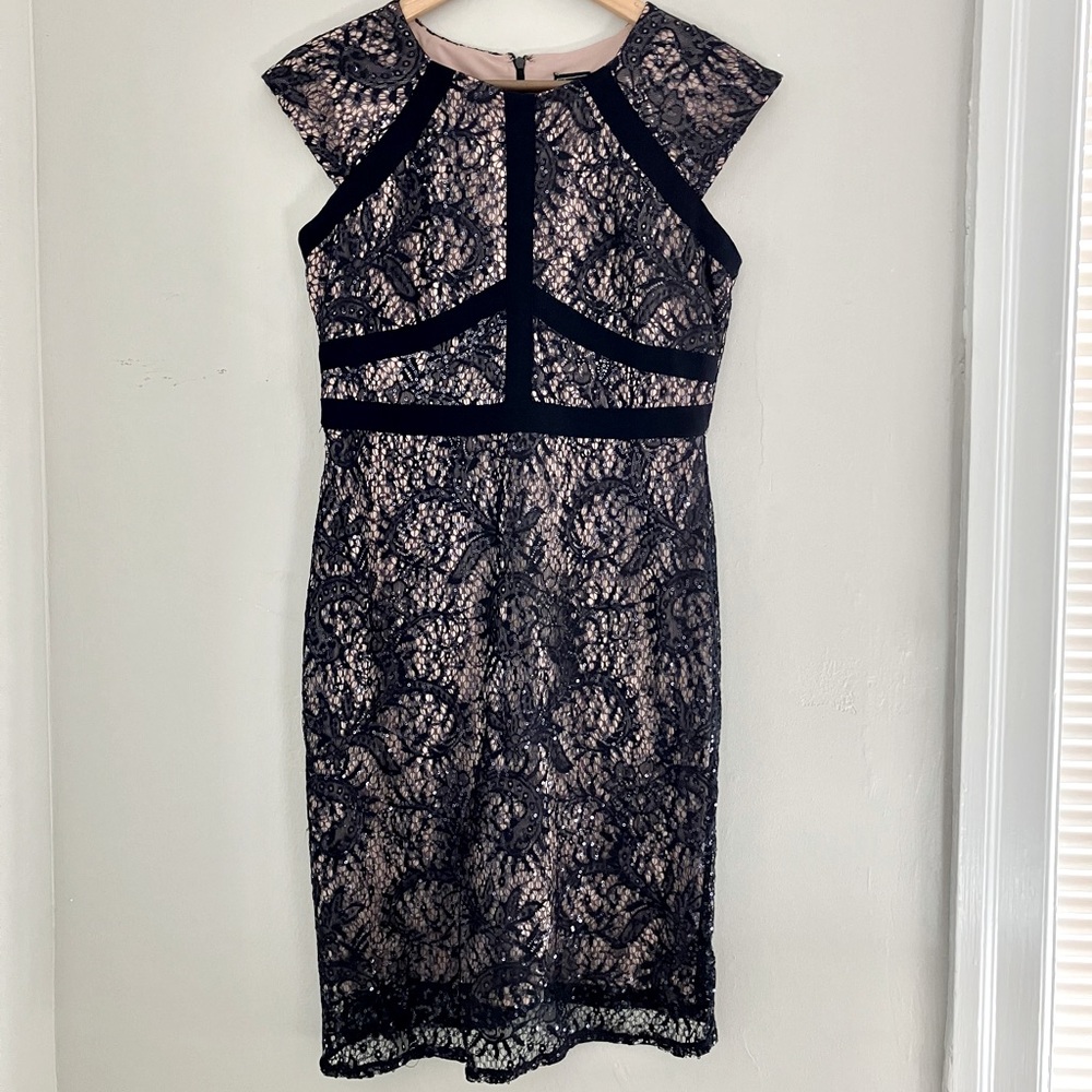 Nightway Collections Navy Sequin Cap Sleeve Dress Size 6P